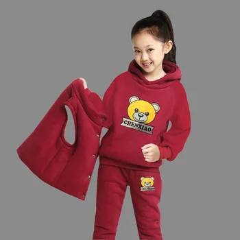 Brand Băiat Fete Îmbrăcăminte Copil de Moda Gros Fleece Hanorac+Pantaloni+Vesta 3pcs Set Copii Set de Iarna Băiat Jachete Casual, Costume