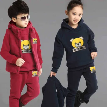 Brand Băiat Fete Îmbrăcăminte Copil de Moda Gros Fleece Hanorac+Pantaloni+Vesta 3pcs Set Copii Set de Iarna Băiat Jachete Casual, Costume