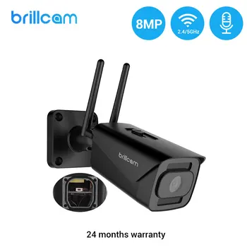 Brillcam Inteligent WiFi Camera IP de Exterior 4K, filmare pe timp de noapte rezistent la apa IP67 Audio Bullet Camera de 8MP 2.8 Mm Camera de Securitate Micro Sd Slot