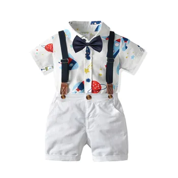 Băieți Copii Haine Romper Suit Arc + Romper + Curea + pantaloni Scurți Albi 4 bucati copii haine formale 1-3 Ani de Ziua Rochie