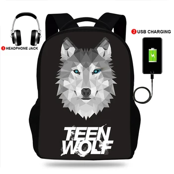 Băieți și Fete teen wolf Imprimare Multifuncțional Rucsac USB de Încărcare Saci de Școală pentru Adolescenti, Femei, Barbati Rucsac pentru Laptop Genti de Voiaj