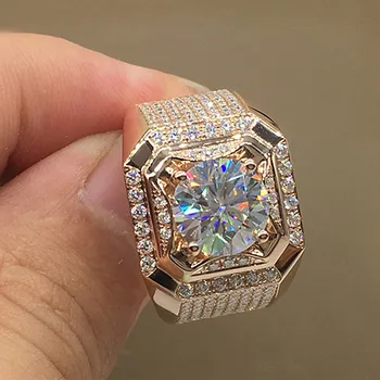 Bărbați Argint 925 inele de deget de Lux de Logodna inel de Nunta băieți 2ct Diamond 18K rose gold Bijuterii Dimensiunea 7-13 cadou