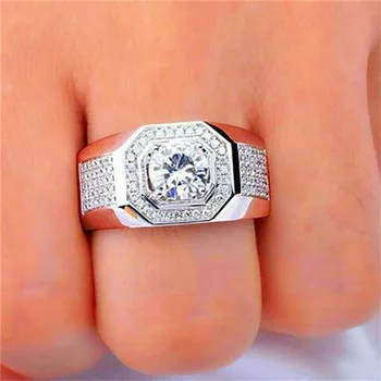 Bărbați Argint 925 inele de deget de Lux de Logodna inel de Nunta băieți 2ct Diamond 18K rose gold Bijuterii Dimensiunea 7-13 cadou