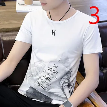 Bărbați cu mânecă scurtă t-shirt 2019 vara noi versiunea coreeană a tendinței de auto-cultivare gât t-shirt