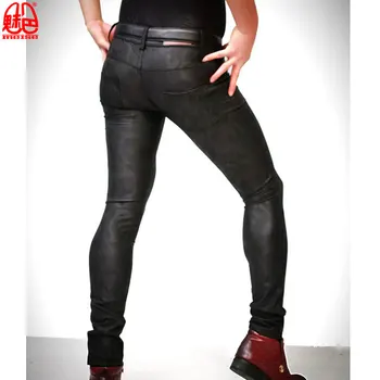 Bărbați Stilul Punk PU Chaparejos Moale Elegant coreeană Versiunea Slim Picioare Dresuri Faux din Piele Imprimate Camuflaj Tight Pantaloni de Creion