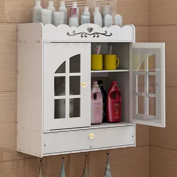 Cabinet baie 39x17x44cm Montat pe Perete Baie, Toaletă Cabinet de Mobilier din Lemn-Plastic Raft Dulap Cosmetice Raft de Depozitare