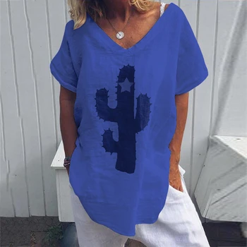 Cactus Imprimate Bluza de Vara Femeie Short Sleeve V Neck Tunic Shirt Doamnelor Alb Plus Dimensiune Topuri de Femei Bluze 2019 Tricou 5XL