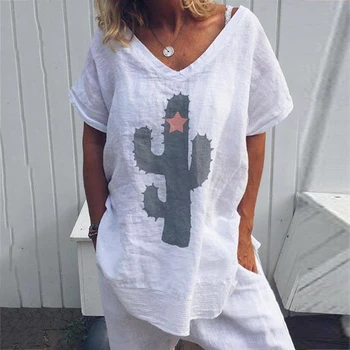 Cactus Imprimate Bluza de Vara Femeie Short Sleeve V Neck Tunic Shirt Doamnelor Alb Plus Dimensiune Topuri de Femei Bluze 2019 Tricou 5XL