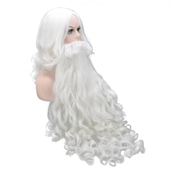 Cadou de crăciun Moș Crăciun Peruca si Barba, Par Sintetic Cosplay Peruci Pentru Bărbați Accesorii de Par Alb, Barba Mos craciun 60cm si 80cm