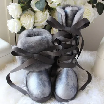 Calitate De Top Noi Dantela Sus Pantofi Pentru Femei Genuine Piele De Oaie Blana Naturala Lână Femei Zăpadă Iarna BootsBrand Cizme Transport Gratuit