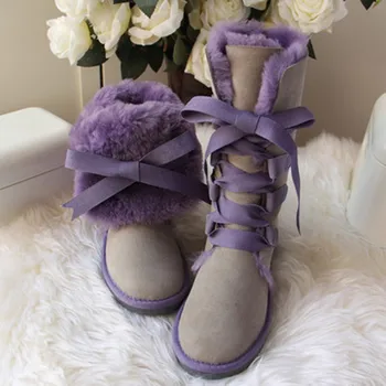 Calitate De Top Noi Dantela Sus Pantofi Pentru Femei Genuine Piele De Oaie Blana Naturala Lână Femei Zăpadă Iarna BootsBrand Cizme Transport Gratuit