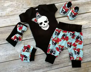 CANIS 2020 Nou 4buc Nou-născut Babys Fete Haine Salopeta Romper Pantaloni Lungi Costum Set craniu Fantomă, Halloween Haine Copil Copil