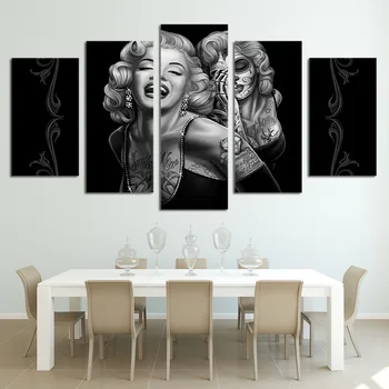 Canvas Wall Art Poze Decor Acasă 5 Piese Marilyn Monroe Craniu de Zahăr Picturi Modulare HD Printuri Poster Living Cadru