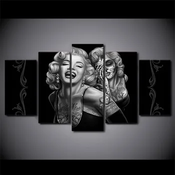 Canvas Wall Art Poze Decor Acasă 5 Piese Marilyn Monroe Craniu de Zahăr Picturi Modulare HD Printuri Poster Living Cadru