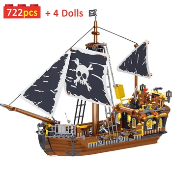 Caribbeaned Black Pearl Nava Queen Anne Nave Pirati Model Blocuri Barcă Cu Pânze Cu Cifre Cărămizi Jucarii Cadou Pentru Copil Adult