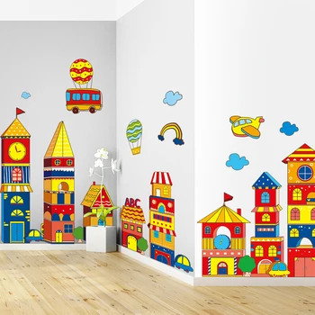 Castel mare Desene animate Autocolant de Perete pentru Camera Copii Camera de zi de Grădiniță Copil Pepinieră de Culoare Construirea Decal Perete Impermeabil Decor