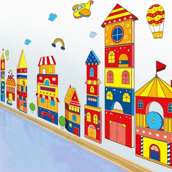 Castel mare Desene animate Autocolant de Perete pentru Camera Copii Camera de zi de Grădiniță Copil Pepinieră de Culoare Construirea Decal Perete Impermeabil Decor