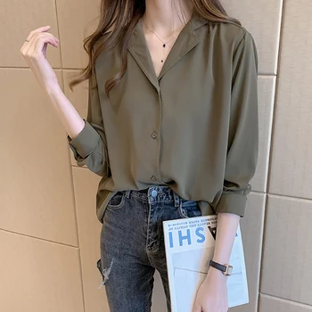 Casual Solid De Sex Feminin Tricouri Coreeană Stil De Moda Pentru Femei Cu Maneci Lungi Birou Doamnă Tricou Vrac Plus Dimensiune Topuri Blusas 8178 50