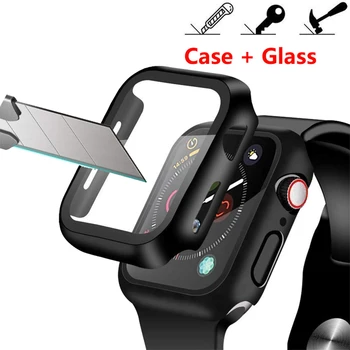 Caz+Tempered Glass Pentru Apple Watch 40mm 44mm Seria 5 4 Ecran Protector de acoperire Bara de protecție caz pentru iwatch Seria 3 2 1 38mm 42mm