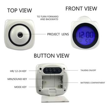 Ceas cu Alarmă Digital cu LED Proiector Temperatura Termometru Birou Timp de Afișare a Datei de Proiecție Calendar Incarcator USB Ceas de Masa