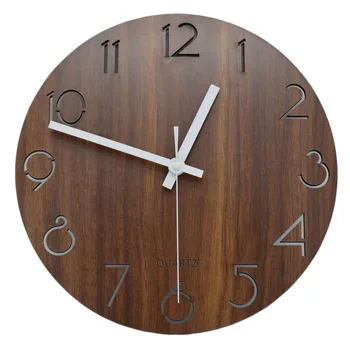 Ceas de perete 12 inch Epocă Cifră arabă Design Rustic Toscan din Lemn în Stil Decorativ Ceas de Perete Rotund