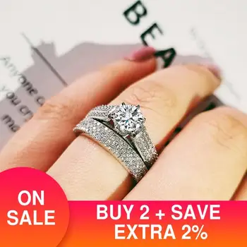 Cel mai bun de vânzare halo argint 925 set inel de nunta pentru femei lady cadou de aniversare bijuterii picătură de transport maritim de Black Friday R5123