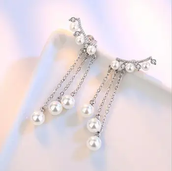Cele mai noi Moda Elegant Simulate Perla Zirconia Lung Pandantiv Tassel Picătură Cercei Pentru Femeile brincos S-E247