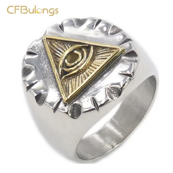 CFBulongs Bărbați din Oțel Inoxidabil Ochii Diavolului Inel de Aur Triunghiul Masonic Inel Moda Bijuterii Cadou DropShipping