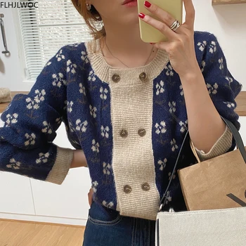 Chic Coreea Moda De Iarnă Primăvară Femei Casual Cu Maneci Lungi Vrac Florale Imprimate Dublu Îmbrăcăminte Exterioară Cardigan Vintage O816