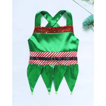 Copii Copii, Fete Costum de Crăciun Elf Verde Costume Cosplay fără Mâneci Paiete cu Dungi Talie Topuri cu Ochiuri Tutu Fusta Set