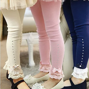 Copii Fete Printesa Legging de Primavara Toamna Garnitura de Dantela Plisata Pietre Bumbac Jambiere Jambiere Pantaloni pentru fete