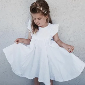 Copii Vara Învârti Rochie Fete Copii Alb Rochii rochie la Modă pentru Copii cu Maneci Scurte Zburli Rochii Lungi Fete Frumoase Haine