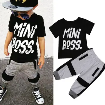 Copiii de vară pentru Copii Copilul Băiat de Îmbrăcăminte Stabilit Maneci Scurte Mini Boss T-shirt, Blaturi Harem Pantaloni Pantaloni 2 BUC Costum de Haine 1-6Y