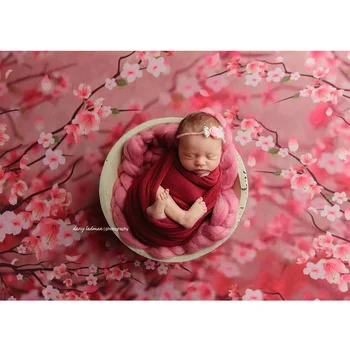Copil Nou-Născut De Ziua De Nastere Fotografie Fundal Roz, Peach Blossom Ulei De Pictura Pentru Copii Portret De Flori De Fundal Fotografic