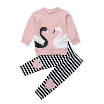 Copilul Nou-născuți pentru copii Copii de Haine de Fata Swan Topuri tricou Tricou Pantaloni Tinutele de Iarna 2psc Haine Set