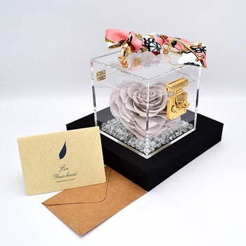 Cor Cordium în Formă de Inimă Eternă Trandafir Conservate În Acrilic Cutie de Bijuterii CC-005 Glaciar Gri de Flori de Anul Nou ST Valentine Cadou