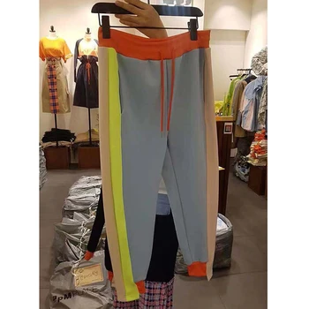 Coreea 2020 toamna noua culoare de potrivire neregulate cordon elastic talie pantaloni casual pentru femei pantaloni largi tendință KZ772