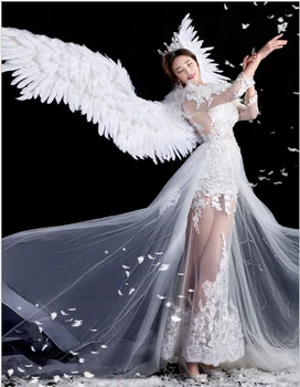 Cosplay Alb Pur pană de înger aripa model de adult pista lenjerie arată fotografiere elemente de recuzită festival petrecere aripi de Crăciun de nunta