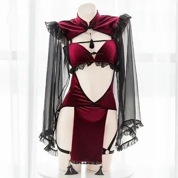 Costume de Halloween pentru Femei Sexy Anime Cosplay Demon Costum de Dantela Sexy, Lenjerie Erotica Tentația Kawaii Rochie fara Spate