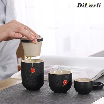 Creatie estetica simplu ceramica neagra-o oală două cupe ceainic ceramic portabil sac birou de turism set de ceai