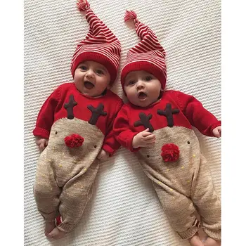Crăciun baietel Haine de Fata Reni Maneci Lungi Vladan Cerb Romper Salopeta Pălărie Seturi de Toamnă Crăciun Seturi de Îmbrăcăminte de 0-2T