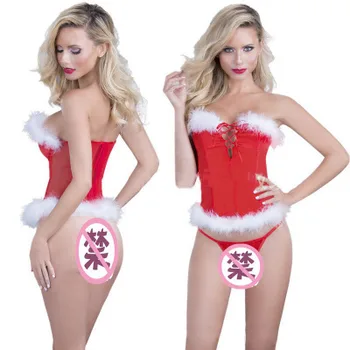 Crăciun Dantela Uniformă de Poliție Set de Lenjerie Sexy Pijamale Femei Babydoll Plasă de Topuri G-string 2 buc Exotice Seturi de Haine de Crăciun