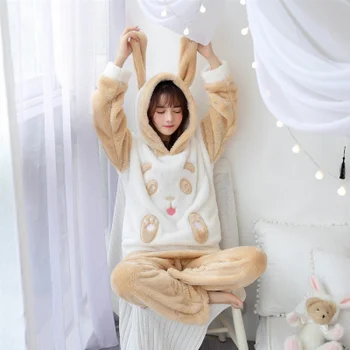 Crăciun Pijamale Femei WAVMIT de Iarnă Lână Cald Catifea Îngroșarea Flanel Set de Pijamale Drăguț cu Gluga Pijama Body pentru Femei