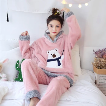 Crăciun Pijamale Femei WAVMIT de Iarnă Lână Cald Catifea Îngroșarea Flanel Set de Pijamale Drăguț cu Gluga Pijama Body pentru Femei