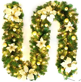 Crăciun Rattan 2.7 m din PVC de Criptare Crăciun Trestie Coroană de flori Decora Decoratiuni de Craciun