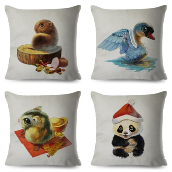 Culoare de apă de Desene animate Drăguț Papagal Panda Pernele de Acoperire pentru Canapeaua de Acasă Decor Camera Copiilor Animal fata de Perna Lenjerie de Pernă