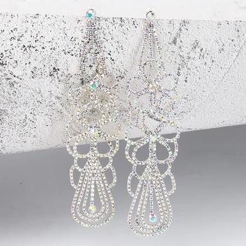 Culoare De Argint Nunta De Cristal Picătură Cercei Pentru Femeile De Moda Coreeană Mireasa Stras Cercei Lungi Bijuterii 2020