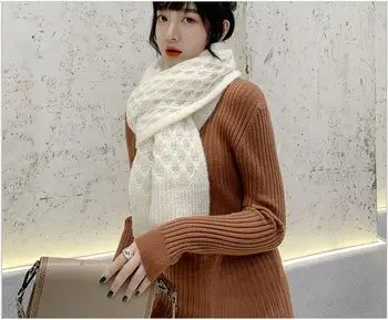Culoare pură eșarfă femei toamna și iarna versiunea coreeană versatil moda îngroșat fată frumoasă de tricotat lână eșarfă