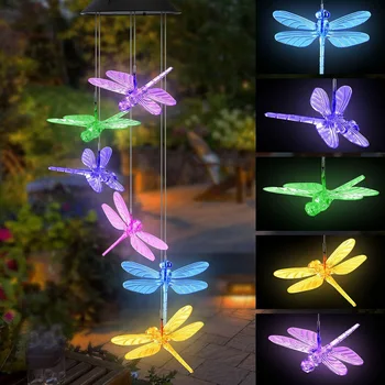 Culoare Schimbare de Energie Solară Vânt Chime glob de Cristal Colibri Fluture Impermeabil în aer liber Windchime Lumina pentru Terasa, Curte Garde