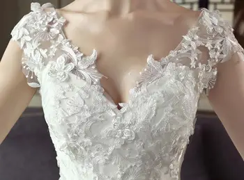 Curtea tren rochie de mireasa 2020 coreene noi V-Neck Cap Sleeve Lux Broderie Dantelă Sexy Sirenă fara Spate rochii de mireasa personalizate